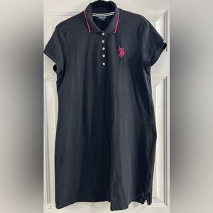U.S. Polo Assn. Women's Classic Solid Black Polo Dress with Pink Logo Size XL